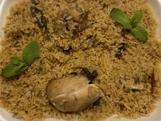 Chicken Biryani with Raita (Biryani is a flavoured rice with chicken and traditional spices) - BIG Portion: 600g