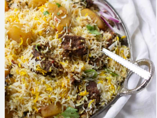 Beef biryani  with yogurt salad