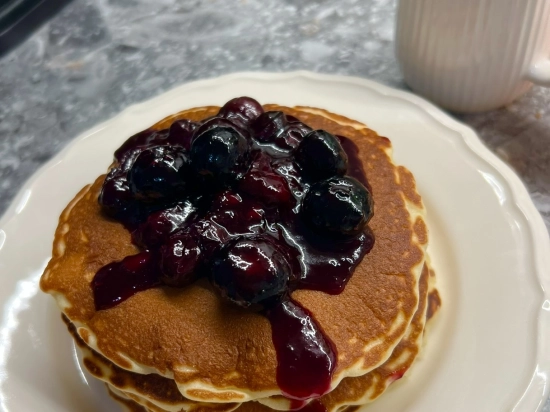 Buttermilk Pancakes with Blueberry Sauce
